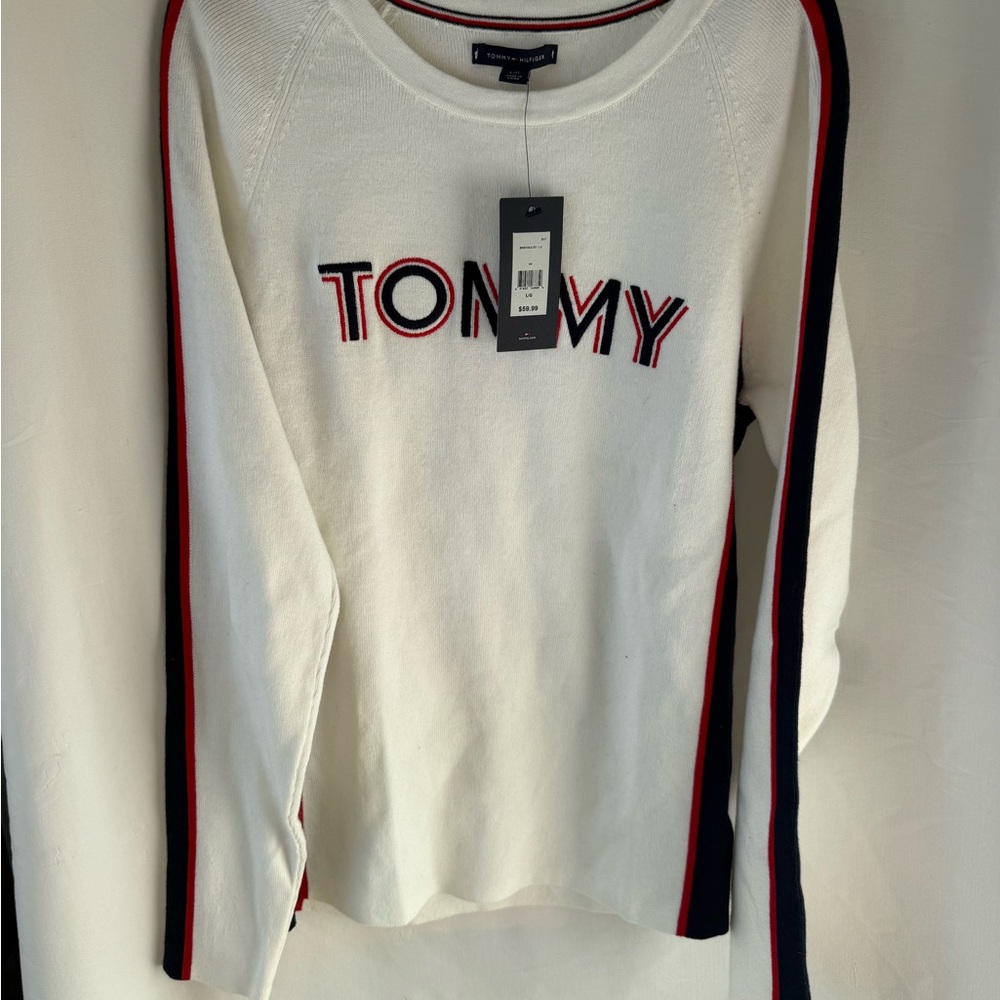 Women’s Tommy Hilfiger White Sweater Red and Blue Accents